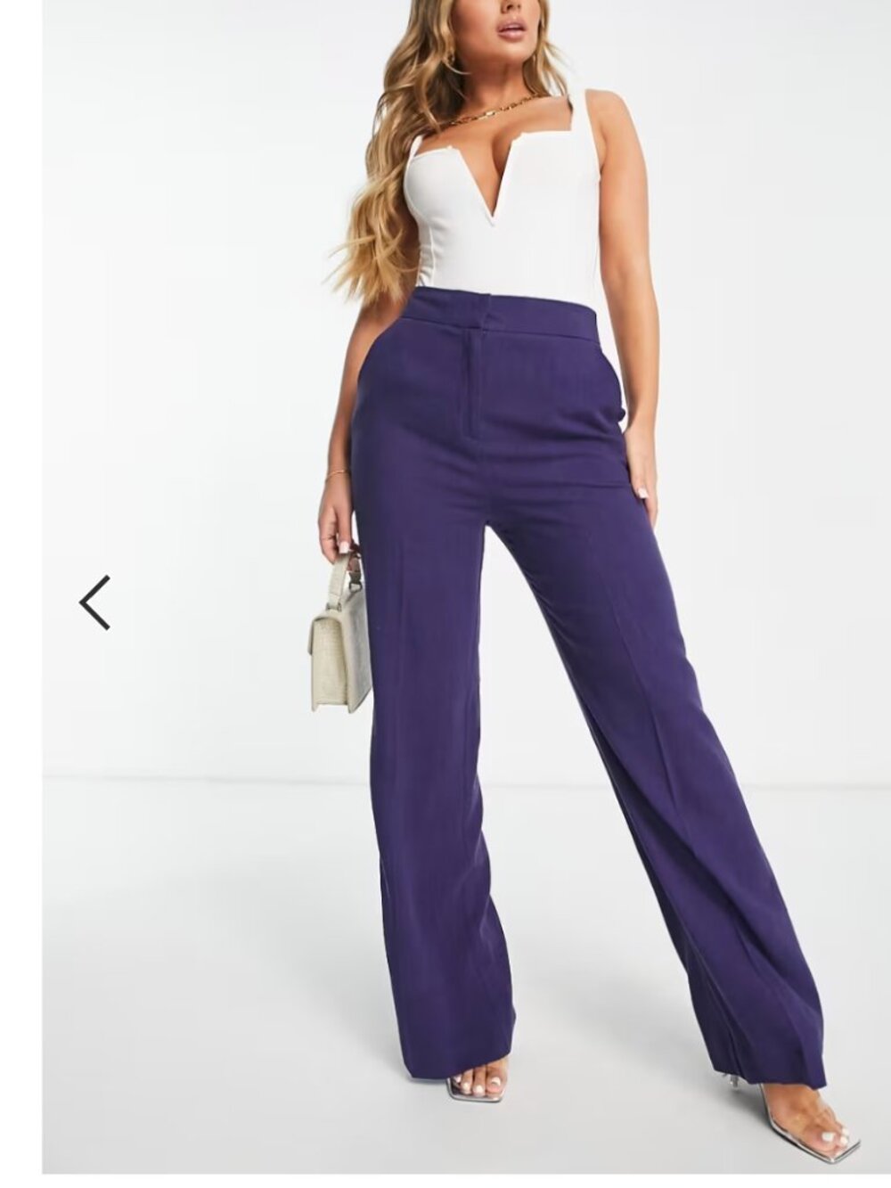 ASOS DESIGN Hourglass linen wide leg relaxed flare pants in purple US 8